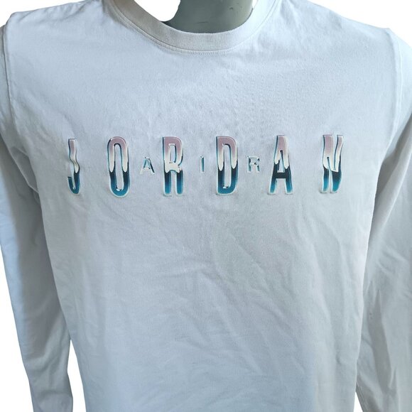 Men's Large T-shirt Nike Air Jordan Long-Sleeve White Long SLeeve  Baller - Picture 1 of 4